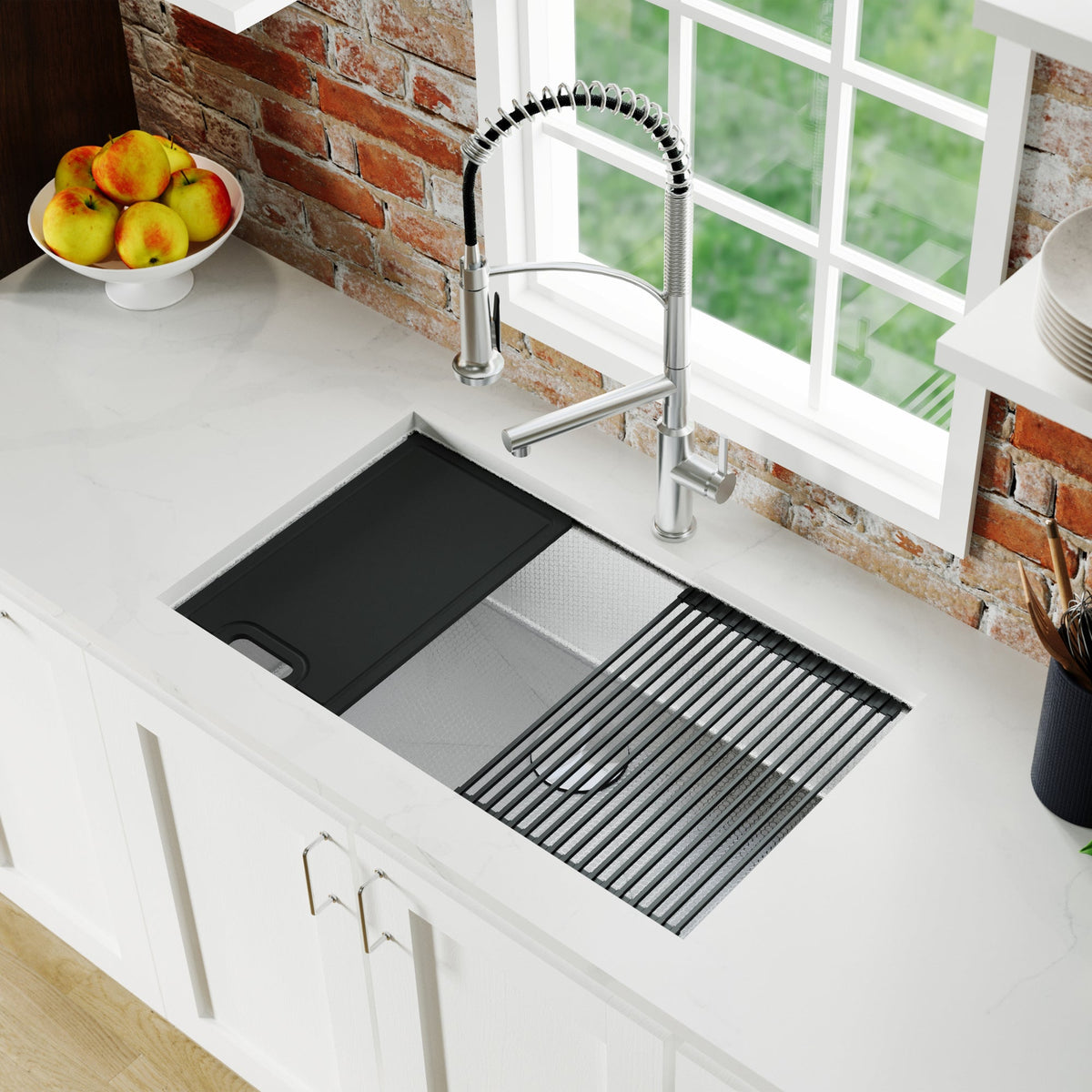 Matrix 32" Undermount Workstation 16 Gauge Single Bowl Stainless Steel Kitchen Sink with Accessories