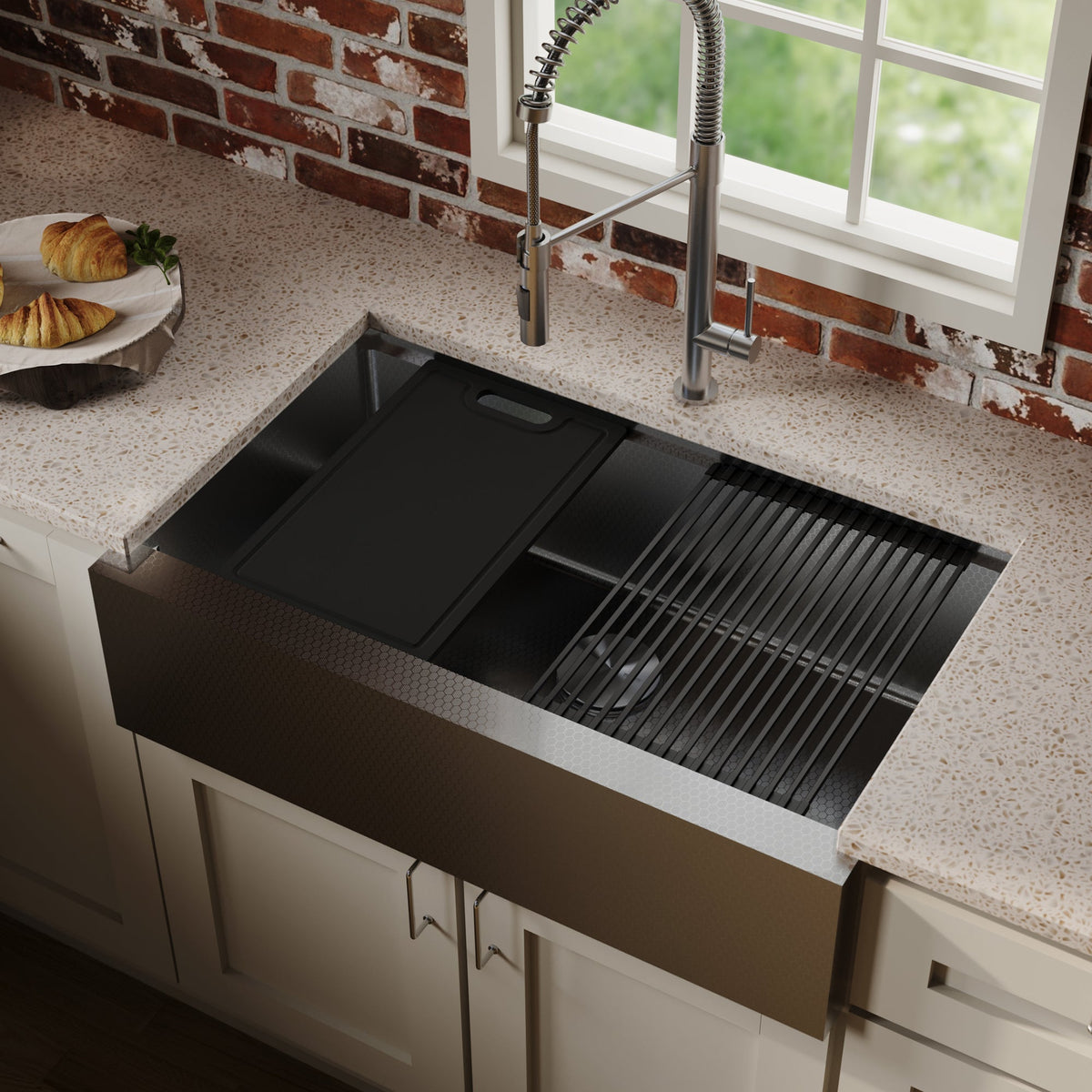 Matrix 33" Farmhouse Workstation 16 Gauge Single Bowl Stainless Steel Kitchen Sink with Accessories