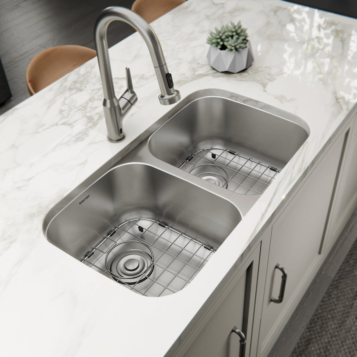 Profile 32" Undermount 18 Gauge Double Bowl Stainless Steel Kitchen Sink with Accessories