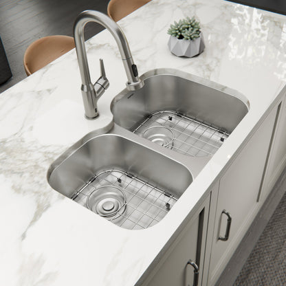 Profile 31" Undermount 18 Gauge Double Offset Bowl Stainless Steel Kitchen Sink with Accessories