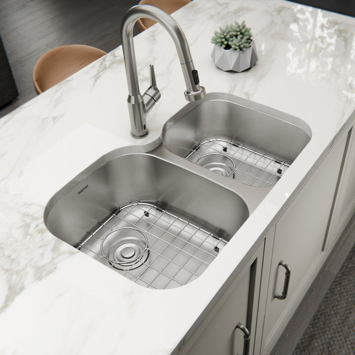 Profile 31" Undermount 18 Gauge Double Offset Bowl Stainless Steel Kitchen Sink with Accessories