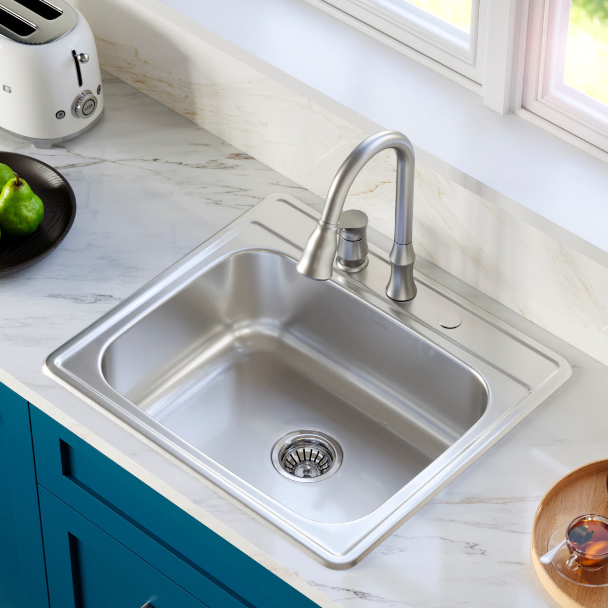 Profile 25" Top Mount 18 Gauge Single Bowl Stainless Steel Kitchen Sink with Accessories