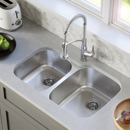 Profile 32" Undermount 16 Gauge Double Offset Bowl Stainless Steel Kitchen Sink with Accessories