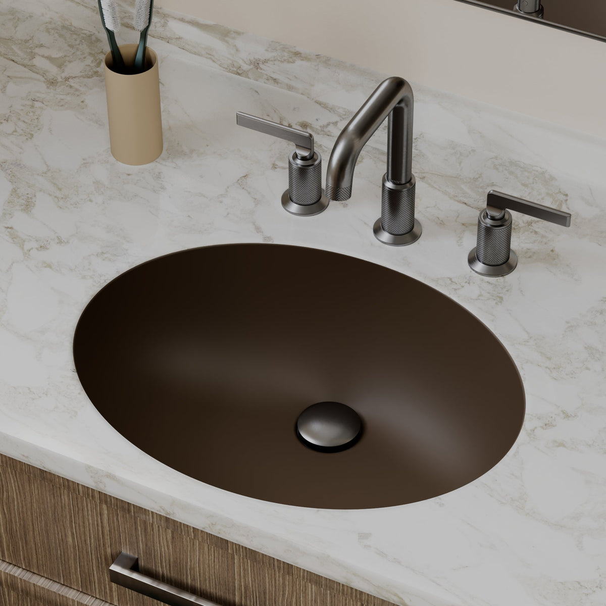 19" Seamless Undermount Quartz Composite Bathroom Sink In Brown