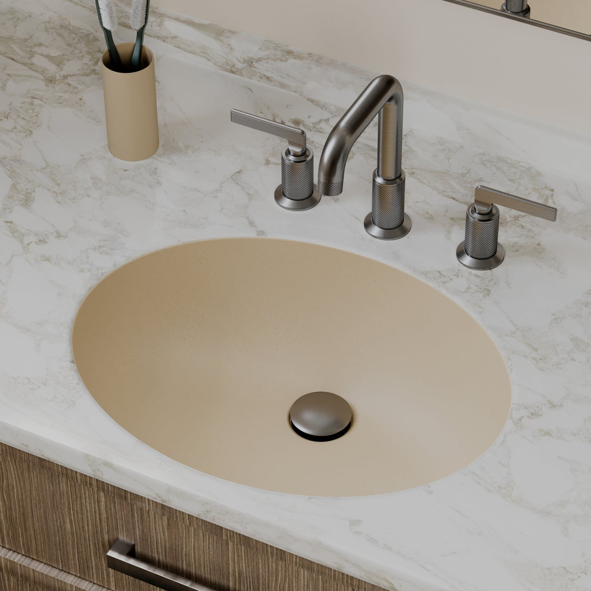 19" Seamless Undermount Quartz Composite Bathroom Sink In Bisque