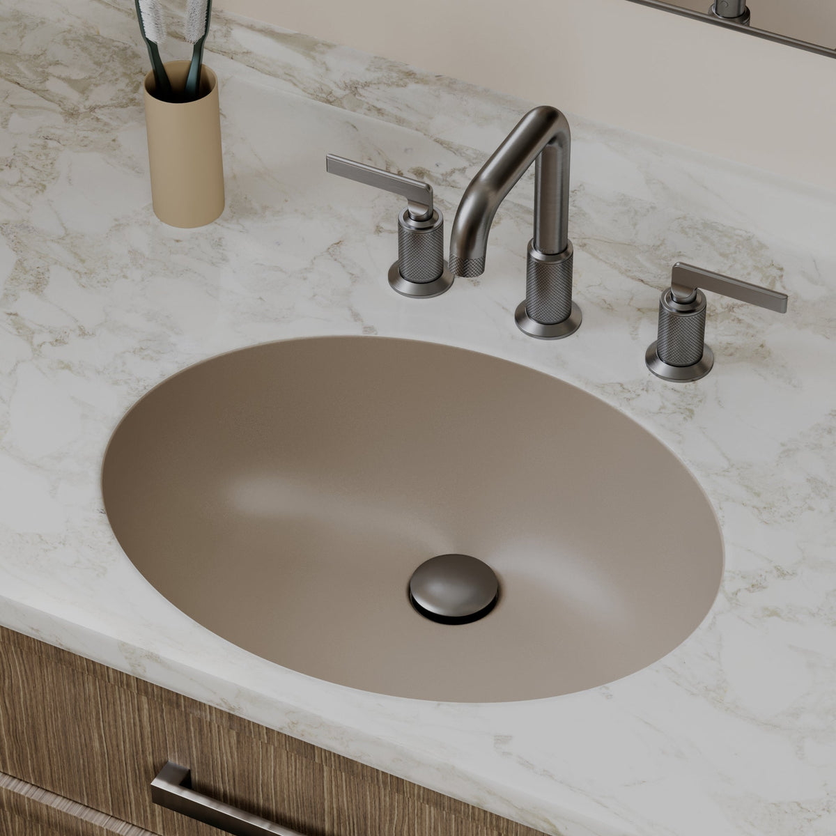 19" Seamless Undermount Quartz Composite Bathroom Sink In Concrete