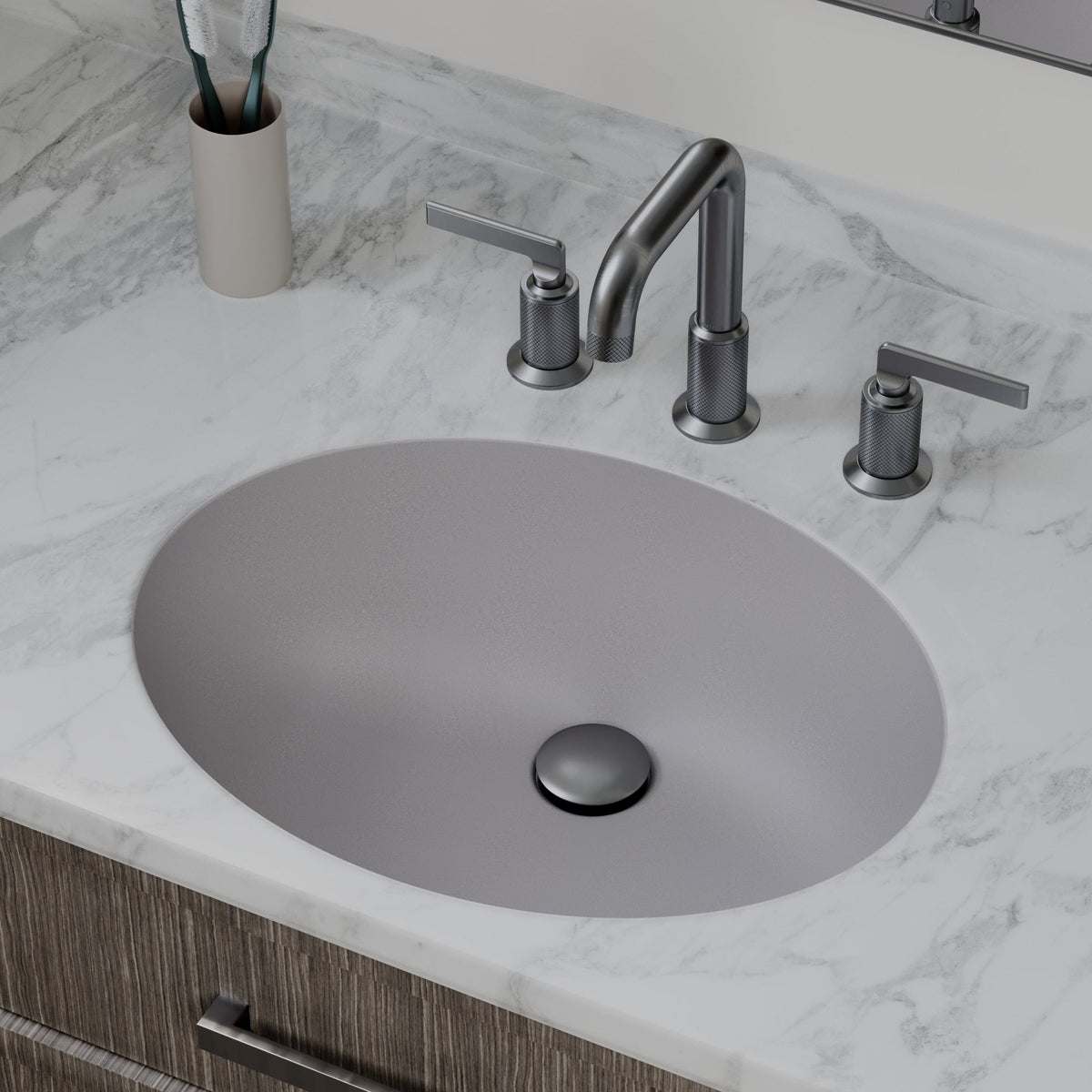 19" Seamless Undermount Quartz Composite Bathroom Sink In Grey