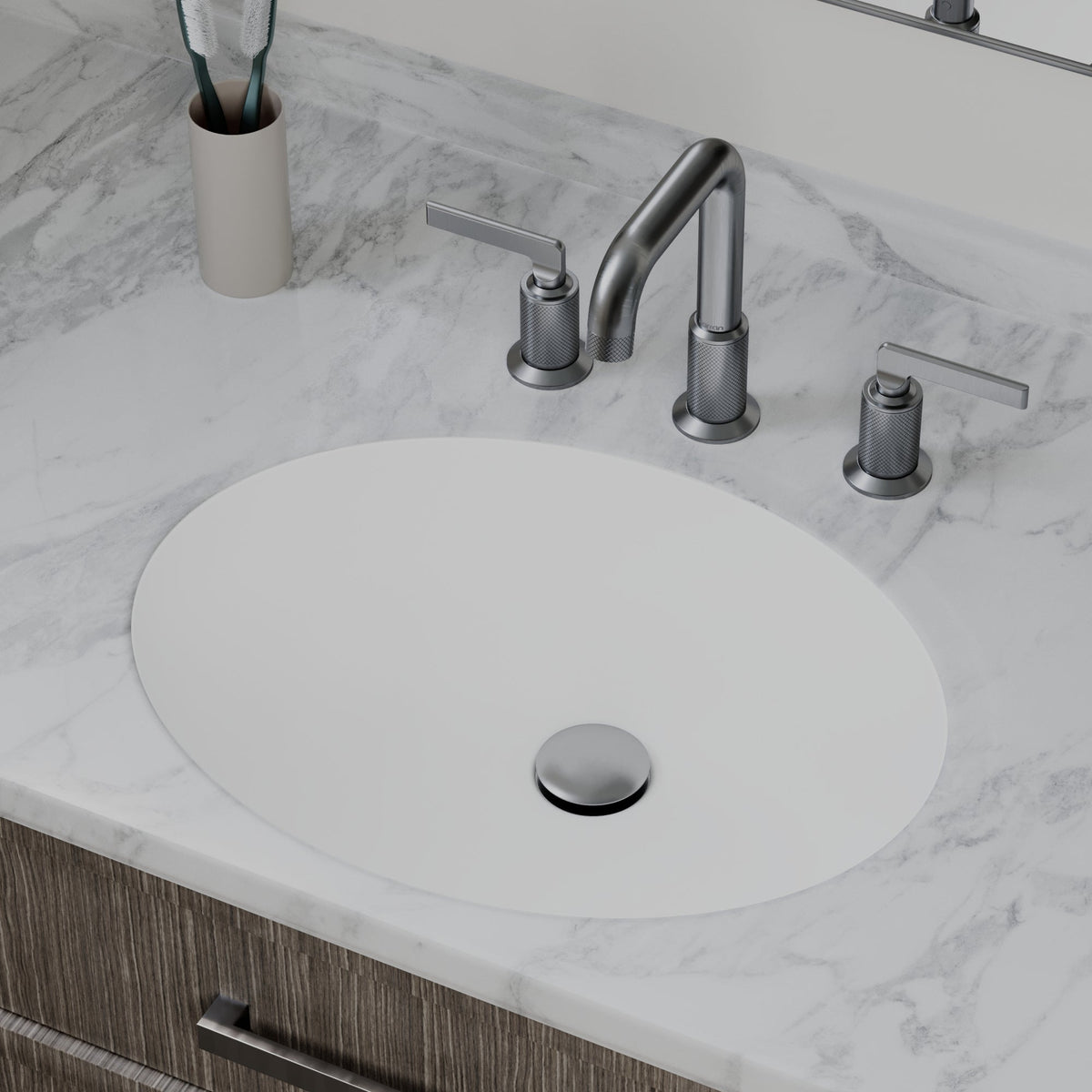 19" Seamless Undermount Quartz Composite Bathroom Sink In White