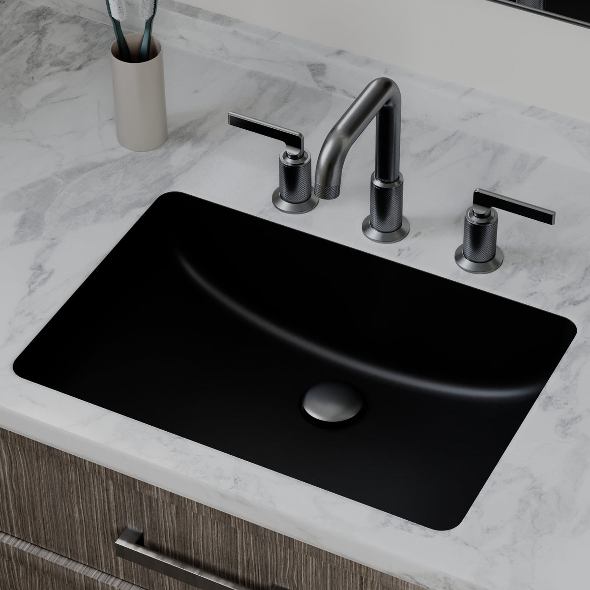 20" Seamless Undermount Quartz Composite Bathroom Sink In Black