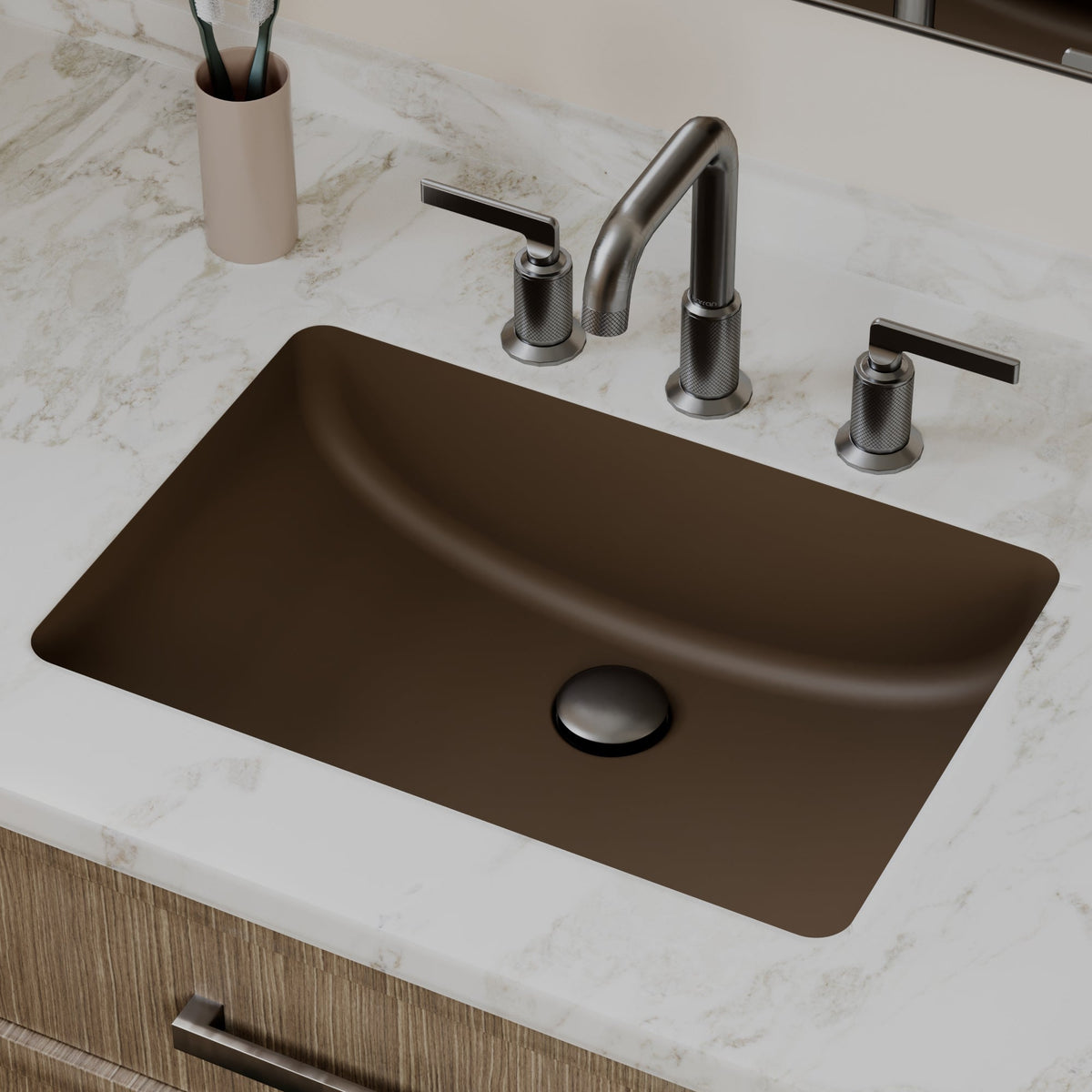 20" Seamless Undermount Quartz Composite Bathroom Sink In Brown