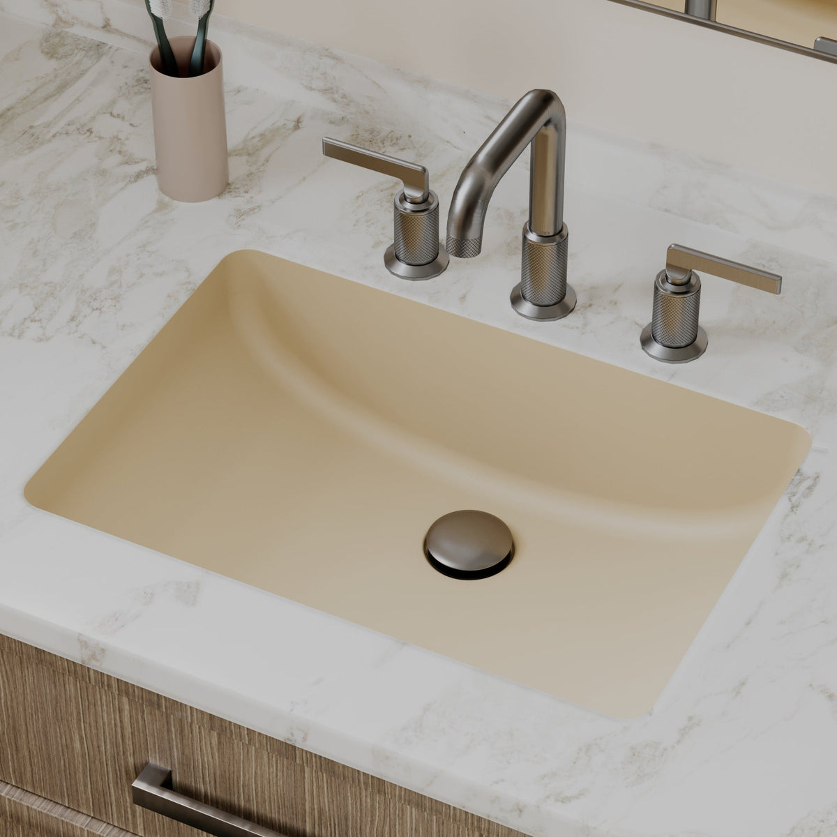20" Seamless Undermount Quartz Composite Bathroom Sink In Bisque