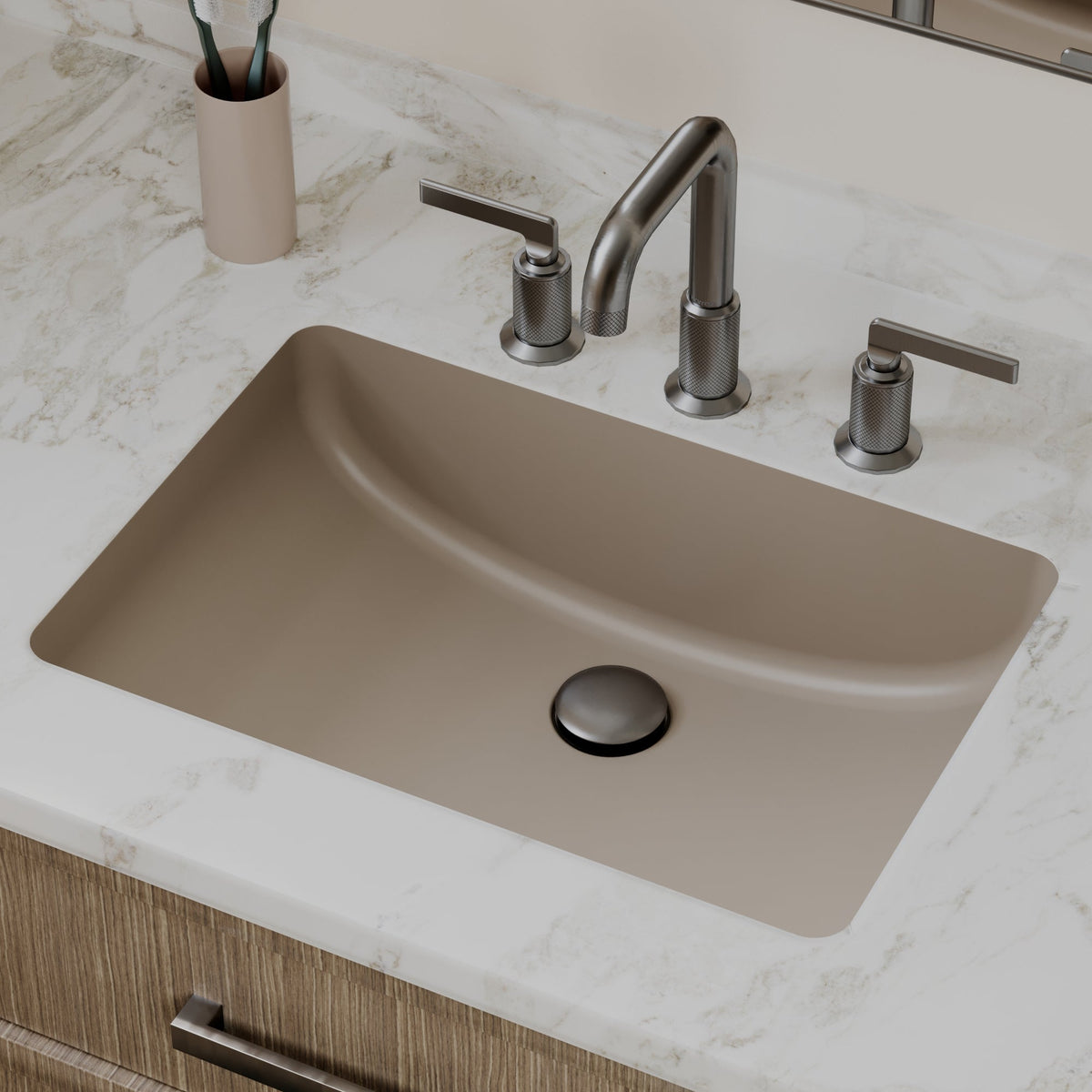 20" Seamless Undermount Quartz Composite Bathroom Sink In Concrete