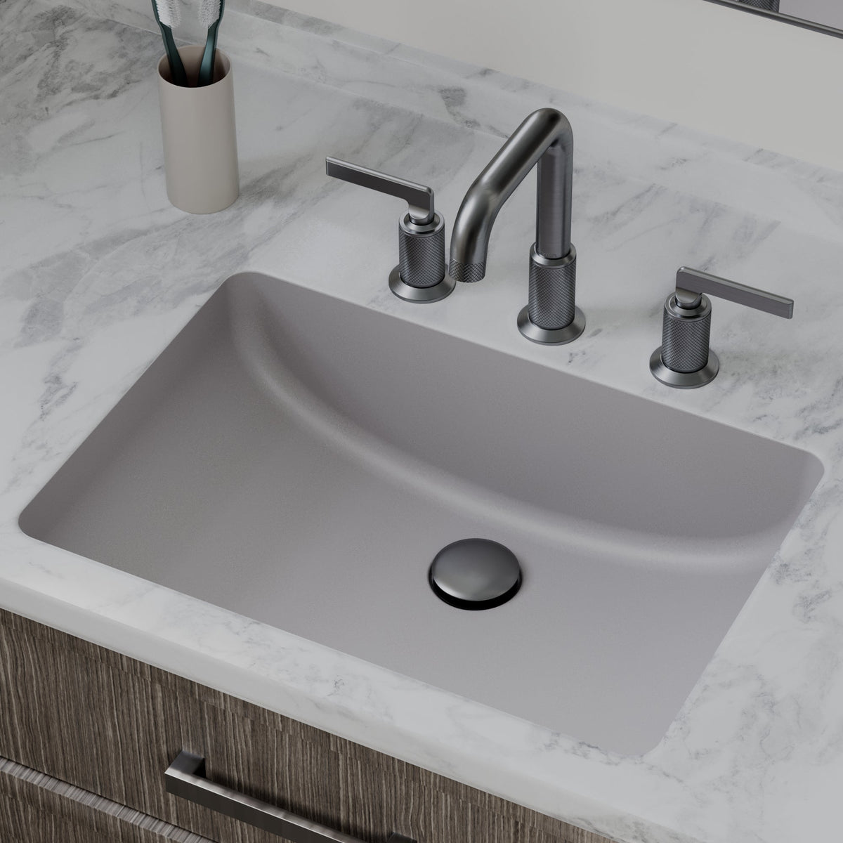 20" Seamless Undermount Quartz Composite Bathroom Sink In Grey