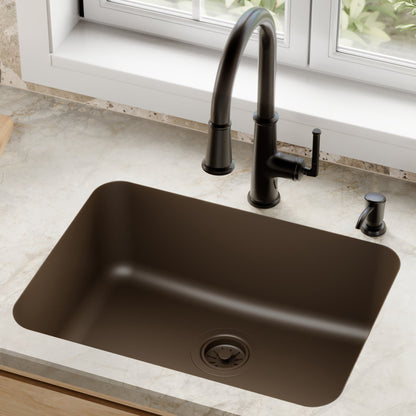 24-1/8" Seamless Undermount Single Bowl Quartz Composite Kitchen Sink In Brown
