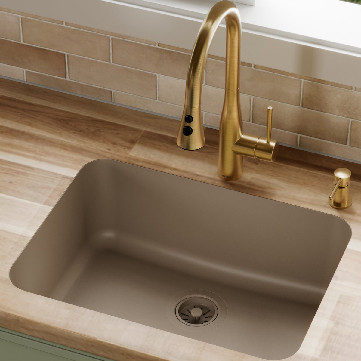 24-1/8" Seamless Undermount Single Bowl Quartz Composite Kitchen Sink In Concrete