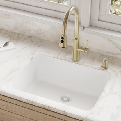 24-1/8" Seamless Undermount Single Bowl Quartz Composite Kitchen Sink In White