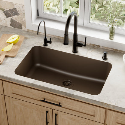 30-7/8" Seamless Undermount Large Single Bowl Quartz Composite Kitchen Sink In Brown