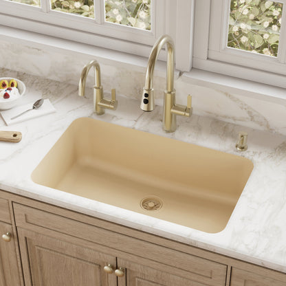30-7/8" Seamless Undermount Large Single Bowl Quartz Composite Kitchen Sink In Bisque