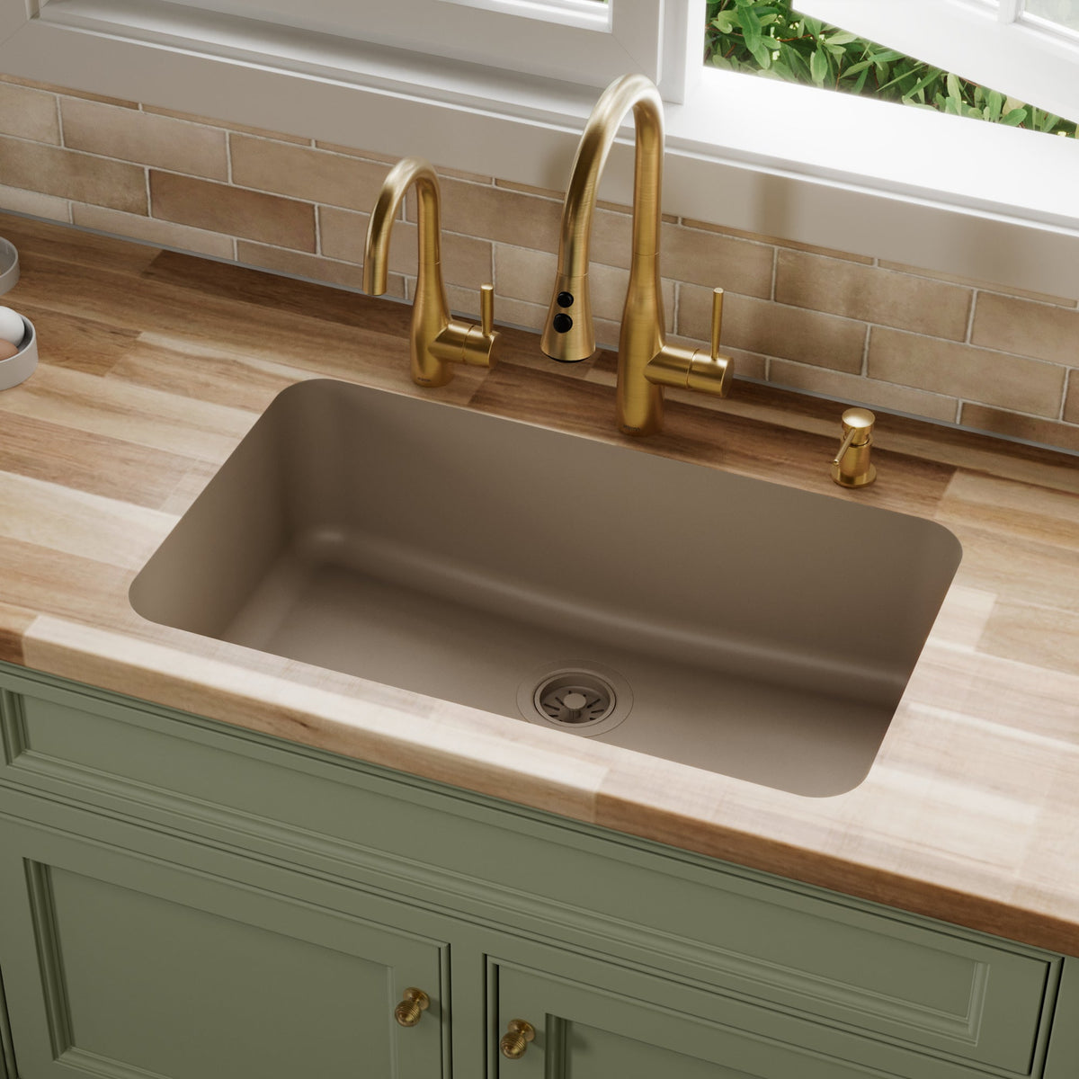 30-7/8" Seamless Undermount Large Single Bowl Quartz Composite Kitchen Sink In Concrete