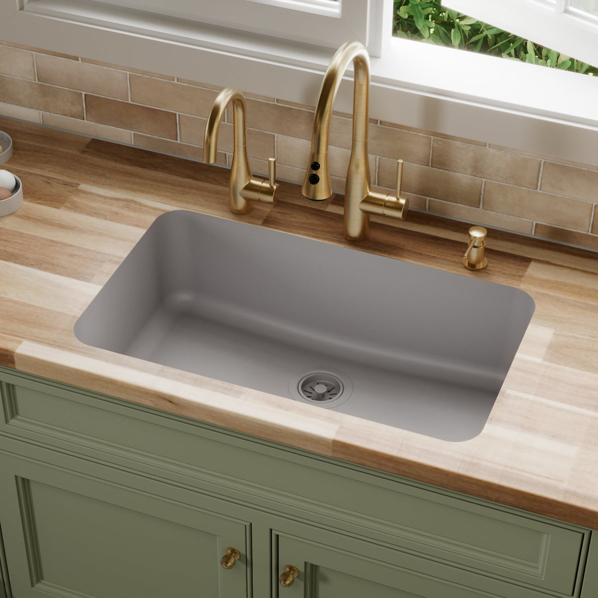 30-7/8" Seamless Undermount Large Single Bowl Quartz Composite Kitchen Sink In Grey