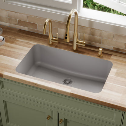 30-7/8" Seamless Undermount Large Single Bowl Quartz Composite Kitchen Sink In Grey