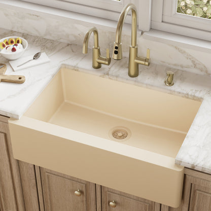 34" Farmhouse Large Single Bowl Quartz Composite Kitchen Sink In Bisque