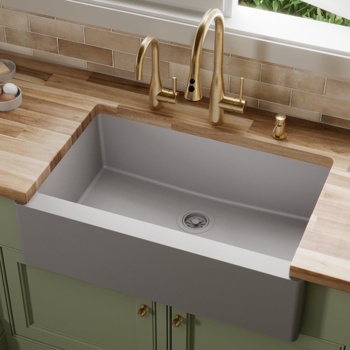 34" Farmhouse Large Single Bowl Quartz Composite Kitchen Sink In Grey