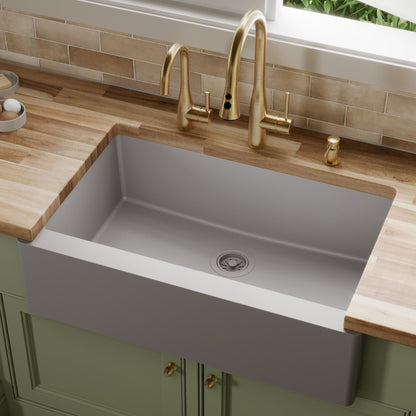 34" Farmhouse Large Single Bowl Quartz Composite Kitchen Sink In Grey