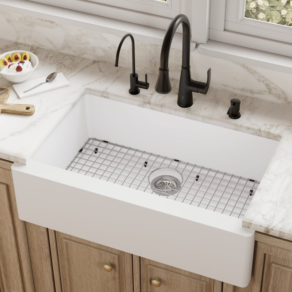 34" Farmhouse Large Single Bowl Quartz Composite Kitchen Sink Kit In White