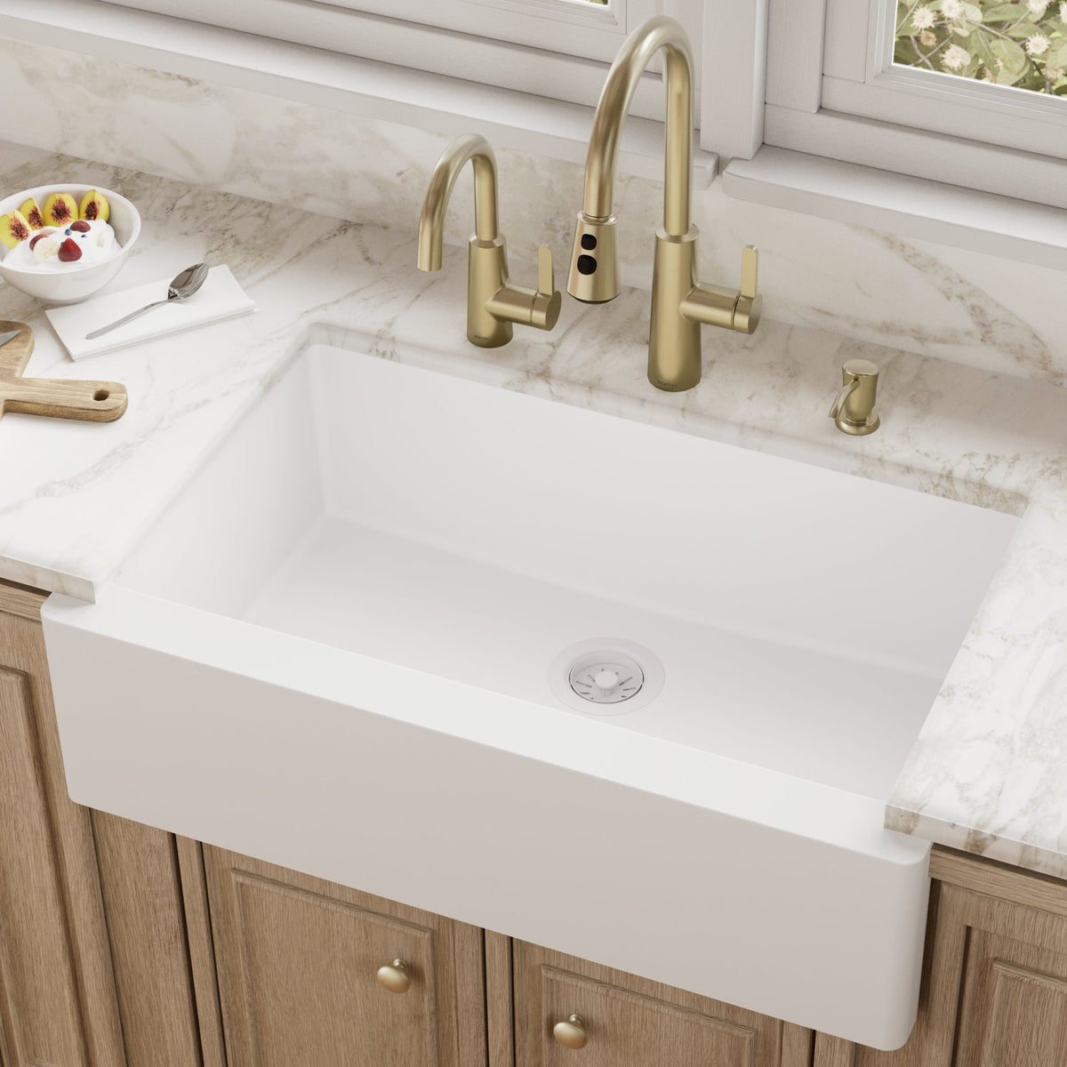 34" Farmhouse Large Single Bowl Quartz Composite Kitchen Sink In White