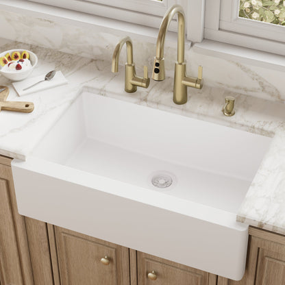 34" Farmhouse Large Single Bowl Quartz Composite Kitchen Sink In White