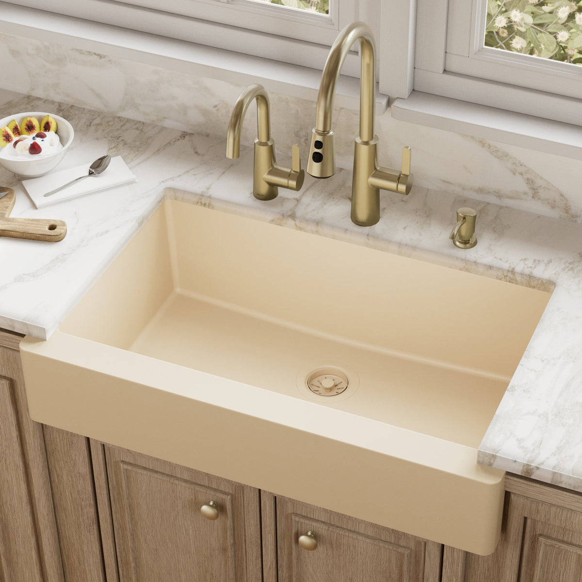 34" Retrofit Farmhouse Large Single Bowl Quartz Composite Kitchen Sink In Bisque