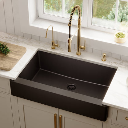 34" Retrofit Farmhouse Large Single Bowl Quartz Composite Kitchen Sink In Black