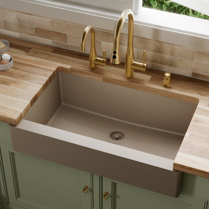 34" Retrofit Farmhouse Large Single Bowl Quartz Composite Kitchen Sink In Concrete