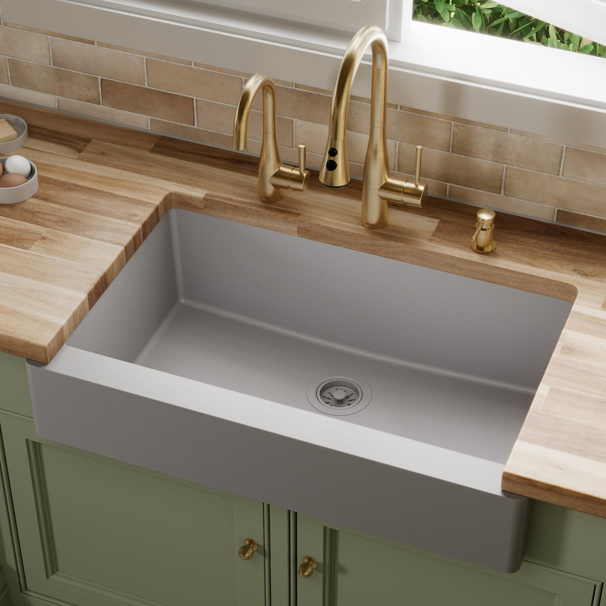 34" Retrofit Farmhouse Large Single Bowl Quartz Composite Kitchen Sink In Grey
