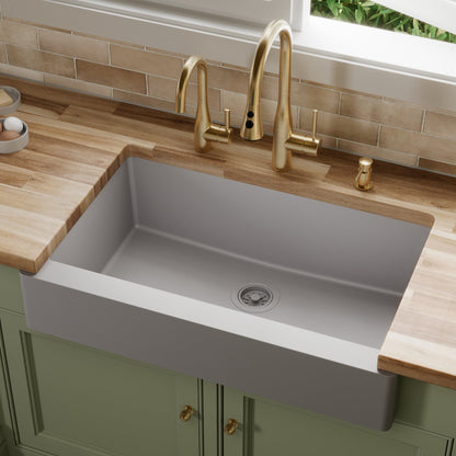 34" Retrofit Farmhouse Large Single Bowl Quartz Composite Kitchen Sink In Grey