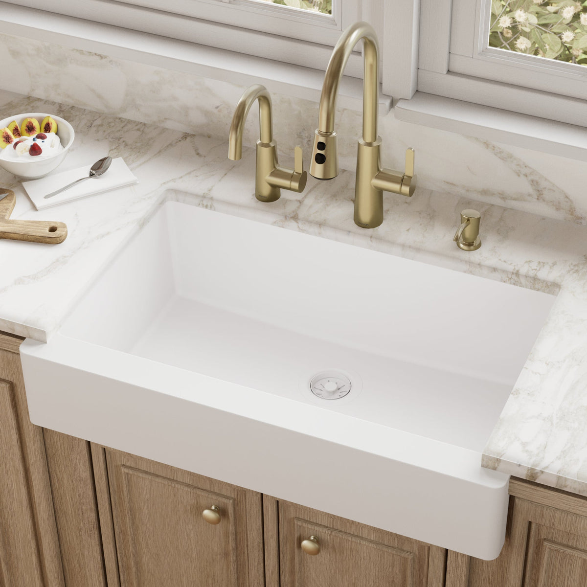 34" Retrofit Farmhouse Large Single Bowl Quartz Composite Kitchen Sink In White