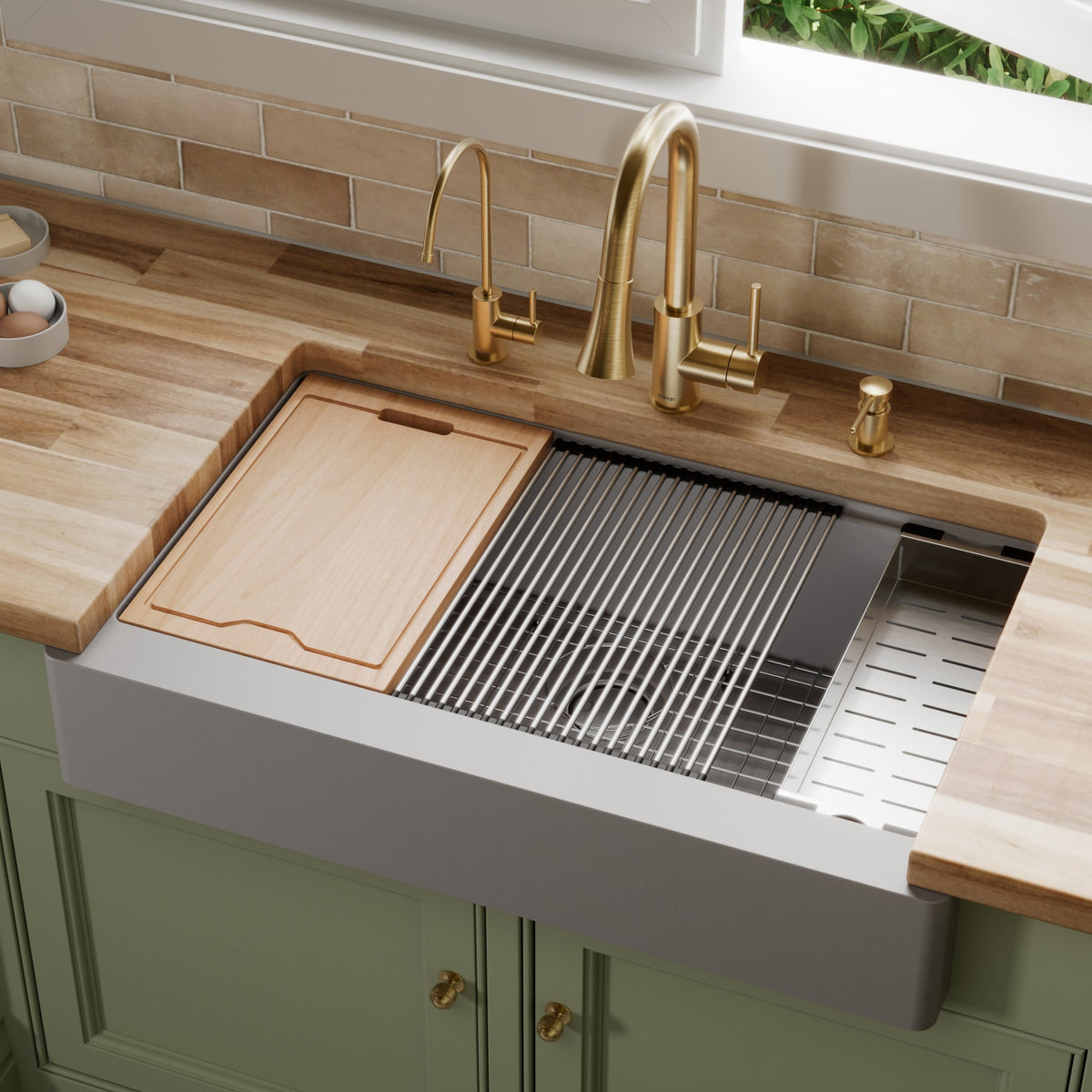 34" Retrofit Farmhouse Large Single Bowl Quartz Composite Workstation Kitchen Sink In Grey