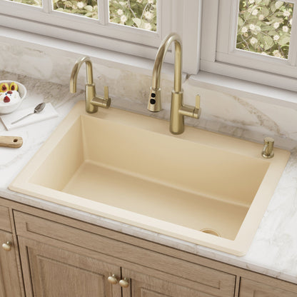 33" Top Mount Large Single Bowl Quartz Composite Kitchen Sink In Bisque