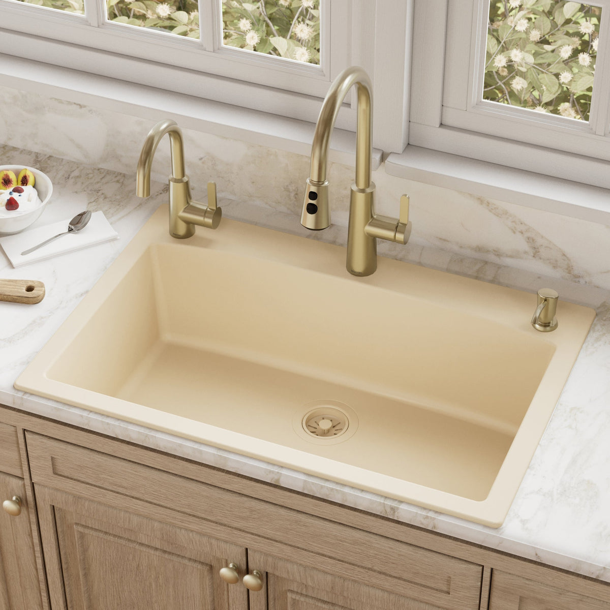 33" Top Mount Large Single Bowl Quartz Composite Kitchen Sink In Bisque