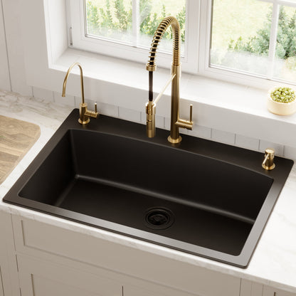 33" Top Mount Large Single Bowl Quartz Composite Kitchen Sink In Black