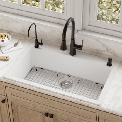 33" Top Mount Large Single Bowl Quartz Composite Kitchen Sink Kit White