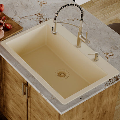 33" Top Mount Large Single Bowl Quartz Composite Kitchen Sink In Bisque