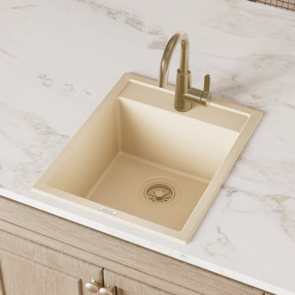 15-3/4" Top Mount Quartz Composite Bar/Prep Sink In Bisque