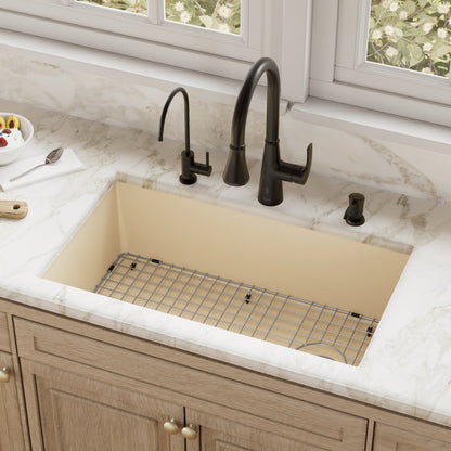 31-5/8" Undermount Large Single Bowl Quartz Composite Kitchen Sink Kit In Bisque