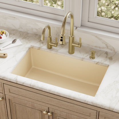 31-5/8" Undermount Large Single Bowl Quartz Composite Kitchen Sink In Bisque