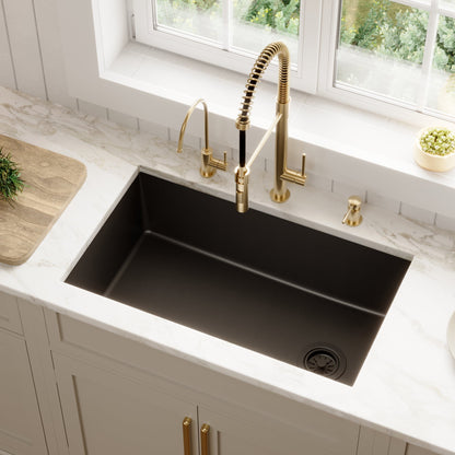 31-5/8" Undermount Large Single Bowl Quartz Composite Kitchen Sink In Black