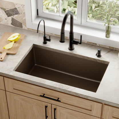 31-5/8" Undermount Large Single Bowl Quartz Composite Kitchen Sink In Brown