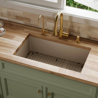 31-5/8" Undermount Large Single Bowl Quartz Composite Kitchen Sink Kit In Concrete