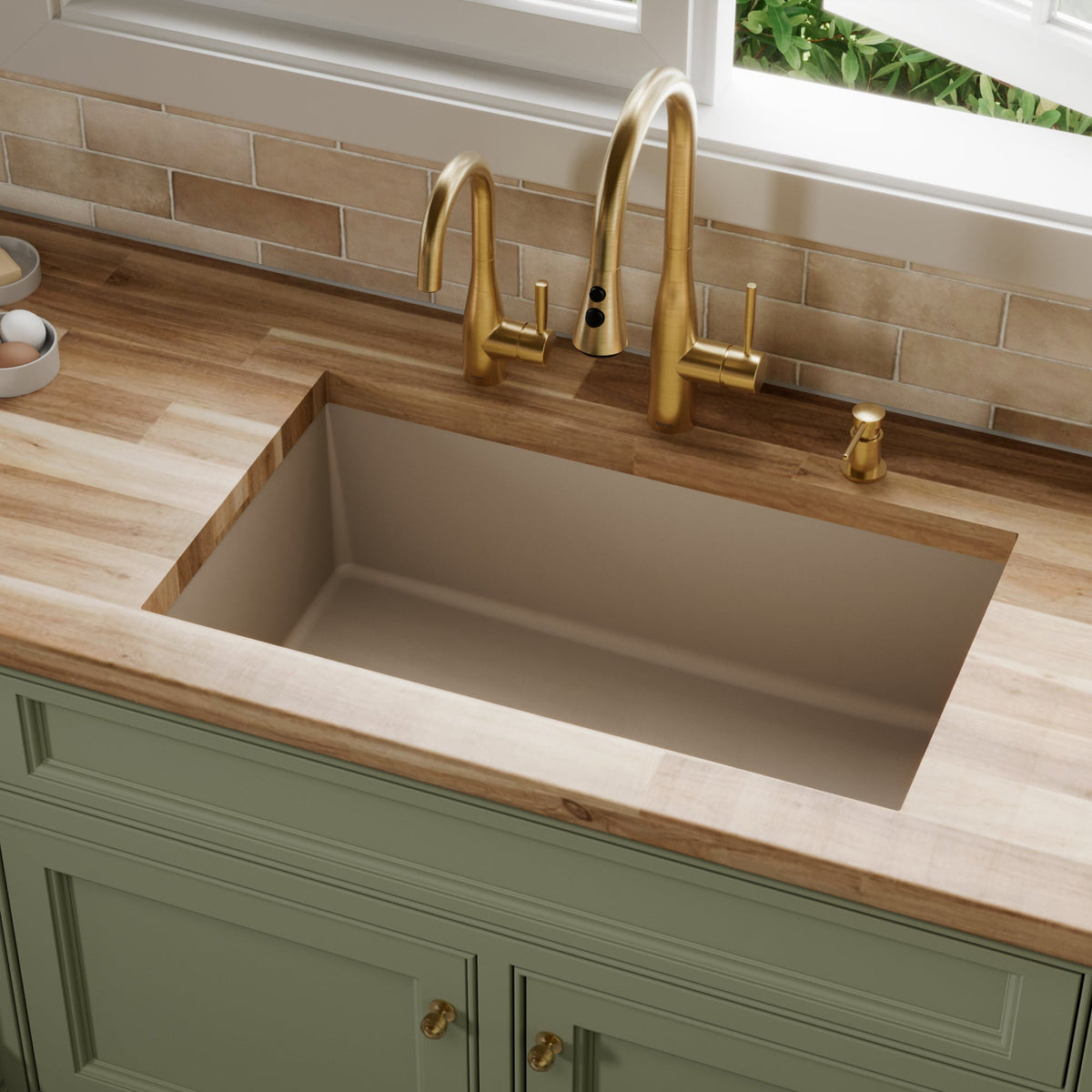 31-5/8" Undermount Large Single Bowl Quartz Composite Kitchen Sink In Concrete